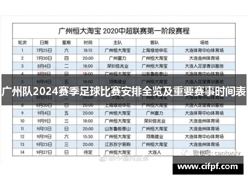 广州队2024赛季足球比赛安排全览及重要赛事时间表